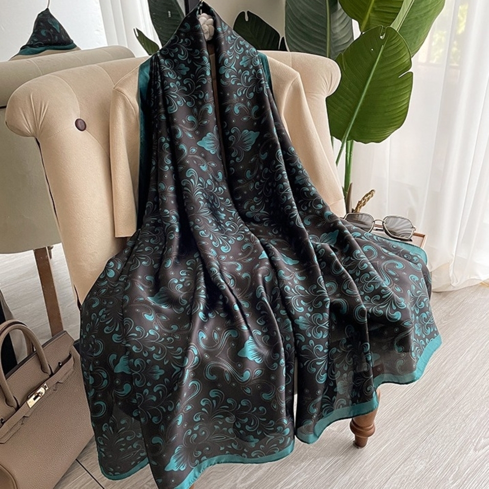 Miss Lucy Long Elegant Black and Teal/Black And Brown Patterned Scarf